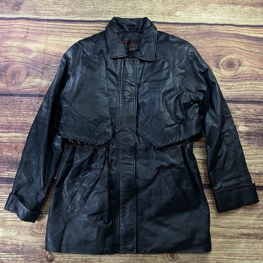 Phase Two Black Leather Jacket Womens Medium Full Zip Pockets